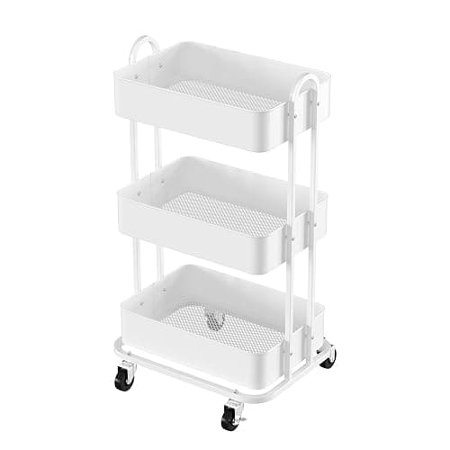 Ceayell 3-Tier Full Metal Utility Rolling Cart for Storage Organizer Cart for Office, Bathroom, Kitchen (White) thumbnail 7