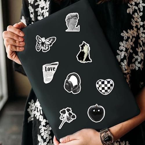 Pigbit 50Pcs Vintage Black White Stickers,Vinyl Cute Aesthetic Retro Y2K Stickers for Water Bottles Laptops Scrapbooking thumbnail 2