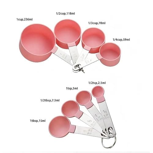 Plastic Measuring Cups Set - 8-Piece Nesting Kitchen Tools | Baking Supplies with Handles for Precise Liquid & Dry Ingredients | Essential for Home Baking, Cooking & Food Prep (Pink) thumbnail 3