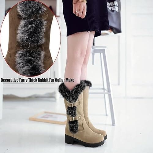 Women's Suede Mid-Calf Snow Boots Warm Womens Boots Fleece Furry Leather Non-slip Snow Fur Lined Insulated Boot thumbnail 6