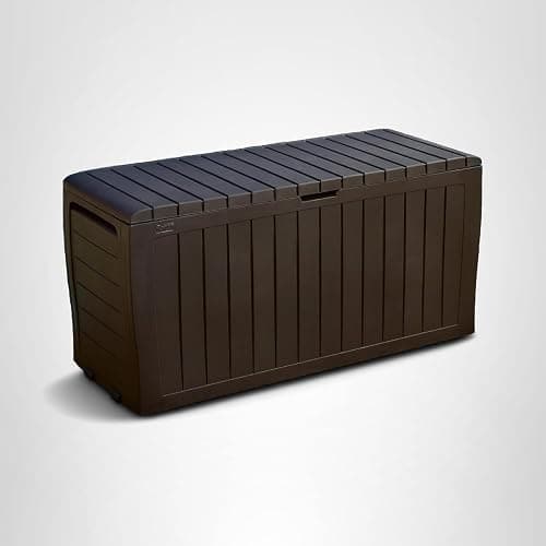 Keter Marvel Plus 71 Gallon Resin Outdoor Storage Box for Patio Furniture Cushions, Throw Pillows, Garden Tools and Pool Floats, Brown thumbnail 9