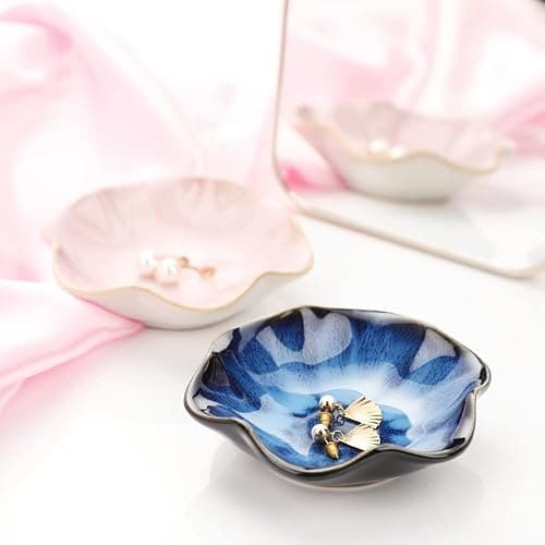 Ceramic jewelry dish,gifts for women her leaf jewelry Plate trinket key tray small ring dish holder nightstand decor home decor Christmas Birthday Friendship Gift for friend girl colleague (Blue) thumbnail 2