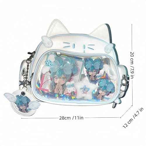 Cute Cat Ita Bag Pin Display Backpack for School Preppy Backpack for Girls Y2k Aesthetic Single Shoulder Crossbody (White Bag) thumbnail 6