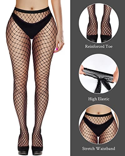 Yahenda 8 Pairs Fishnet Stockings for Women Neon High Waist Tights Fishnet Thigh Mesh Pantyhose for Halloween Cosplay Costume thumbnail 2