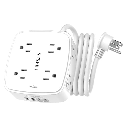 6 Ft Surge Protector Power Strip - 8 Widely Outlets with 4 USB Ports, 3 Side Outlet Extender with 6 Feet Extension Cord, Flat Plug, Wall Mount, Desk USB Charging Station, ETL,White - Image 1