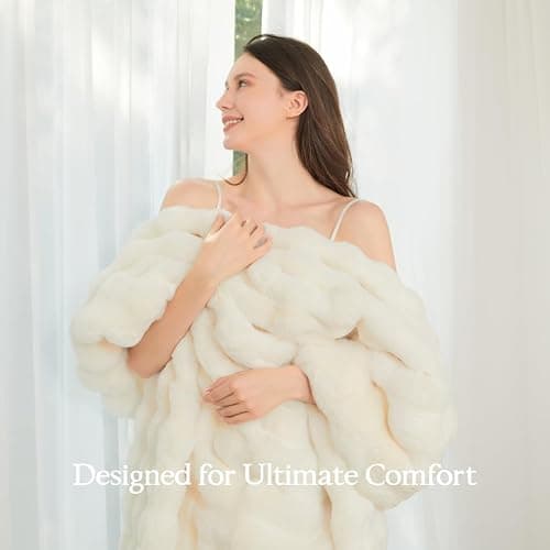 The Malibu Blanket - LuxeComfort Faux Fur Bubble Blanket 50"x60" Lighthouse Cream - Luxuriously Soft, Elegant, Reversible Design, Home Décor, Picnics, and Travel (Lighthouse Cream, Throw 50x60) thumbnail 8