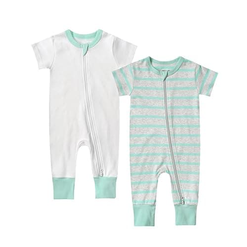 Teach Leanbh Toddler Baby Boys Girls 2-Pack Pajamas Cotton 2 Way Zipper Short Sleeve Footless Romper Sleep and Play