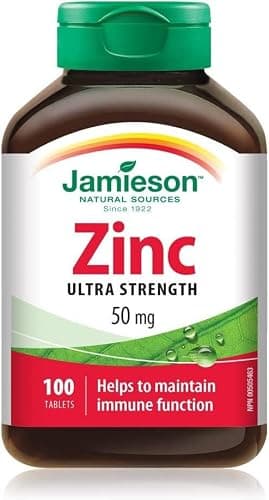 Jamieson Ultra Strength Zinc 50 mg, Supports Immune Health, Tissue Formation, and Healthy Skin. Vegetarian, Non-GMO, Gluten-Free, 100 Tablets, Proudly Canadian thumbnail 2