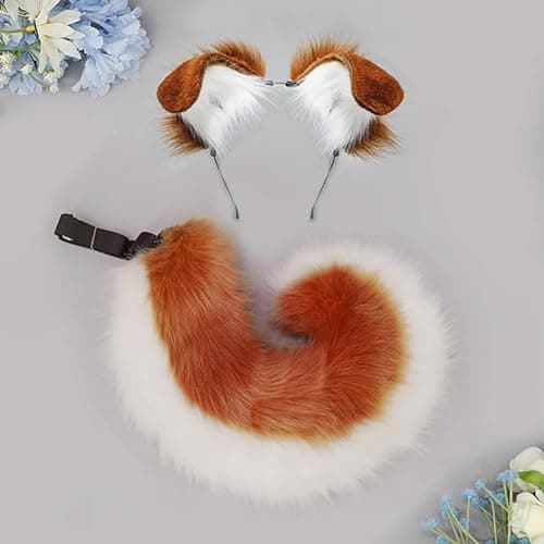 Dog Ears Headband and Tail Set Faux Fur Animal Cosplay Party Costume Accessories thumbnail 2