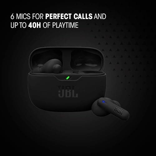 JBL Vibe Beam 2 - True Wireless Noise Cancelling Earbuds Pure Bass Sound & Smart Ambient Technology, 4mics for Crisp, Clear Calls, up to 40Hrs of Playback, IP54 Dust & Water Resistant (Black) thumbnail 6