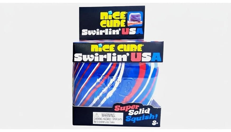 Patriotic Swirl Squishy Cube, Red White Blue Stress Relief Fidget, Super Solid Slow Squish Sensory Cube, Soft Squeeze Desk Toy - Image 1