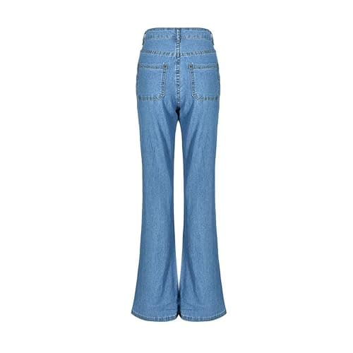 Kaxiya2021 Women's Button Fly Flare Jeans High Wide Leg Fitted Denim Pants Versatile Mid Rise Slim Boot Cut Denim Trousers thumbnail 3
