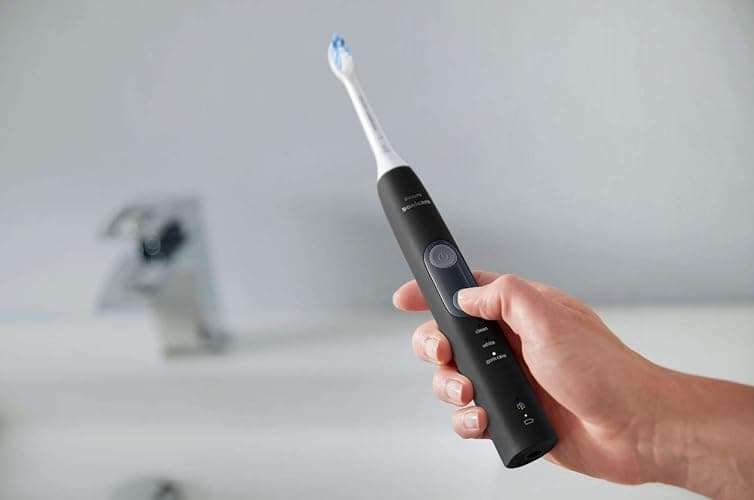 Philips Sonicare ProtectiveClean 5300 Rechargeable Electric Toothbrush, with Pressure Sensor, 3 Cleaning Modes, SmarTimer and QuadPacer, with 2 Bonus Brush Heads, Travel Case, Black, Model HX6423/34 thumbnail 2