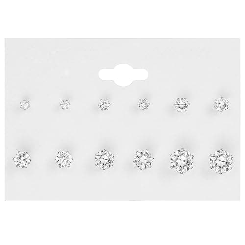Hedume 60 Pack Cubic Zirconia Stud Earring, 6 Sizes Round Clear Earring Studs Set for Women and Men (60 Pack, 30 Pairs) thumbnail 4
