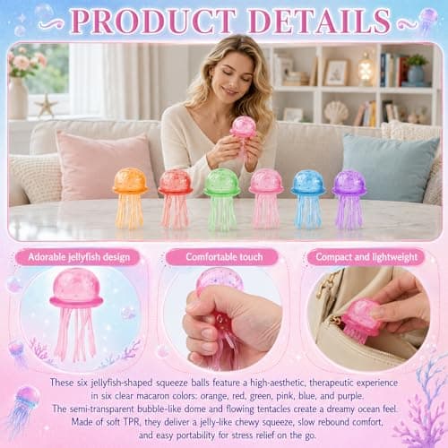 Jellyfish Squeeze Toys,Jellyfish Squishy,Jelly Fish Squeeze Stress Ball,Ultra Squishy and Moldable Slow Rise,Sensory Toy with a Super Solid Squish for Adult (Green) thumbnail 2