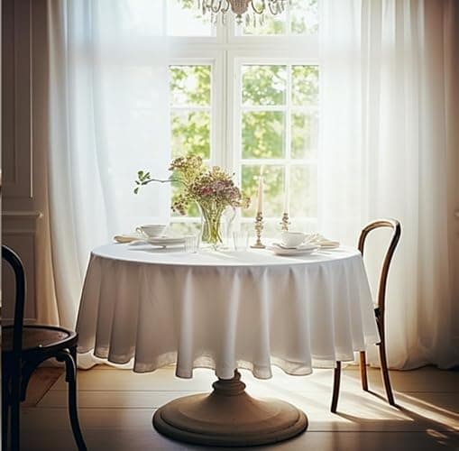 EVERLY 100% Pure Linen Round Tablecloths 70Inch Round Machine Washable Tablecloth for Thanksgiving,Decorative Halloween,Buffet Parties,Picnic,Events,Weddings and Restaurants-White thumbnail 9