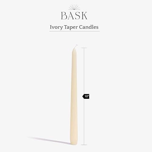 Bask 10-inch Taper Candles - Unscented and Dripless - Burns for 8 Hours - Home Decor for Dinner Table, Kitchen, and Bedroom - Perfect for a Romantic Date or Anniversary - 12-Pack - Ivory thumbnail 3