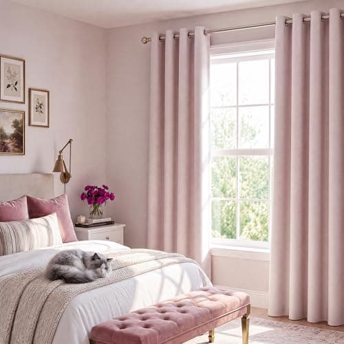 NICETOWN 100% Blackout Window Curtain Panels 84" Long, Blush Pink, 2 Pieces, 52 inches Wide Each Panel, Heat and Cold Blocking Drapes with Black Liner for Nursery, Thermal Insulated Draperies thumbnail 7