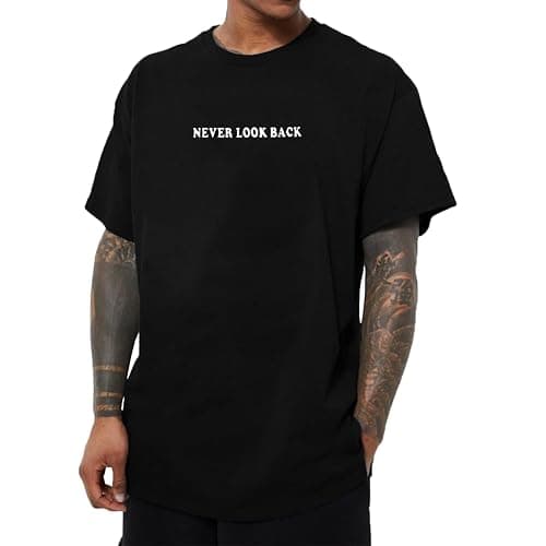 UOUA Mens Graphic Tees Vintage T-Shirts Oversized Letter Print Casual Crewneck Cotton Top Short Sleeve Rapper Streetwear thumbnail 2