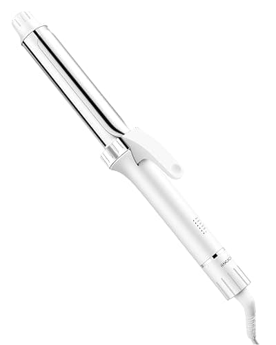 Titanium Curling Iron 1 1/4 Inch, Curling Wand with Clamp for Long Hair, Extra Long Barrel, Dual Voltage, 30s Fast Heating, 5 Temperatures, Auto Shut-Off, Silver+White - Image 1