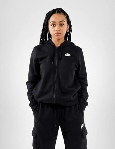 Nike Women's NSW Fleece Hoodie Full Zip Varsity, Black/Black/White, Large thumbnail 3
