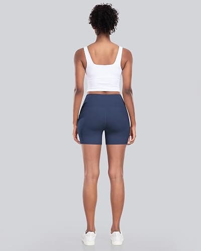 CHRLEISURE Womens Biker Yoga Shorts with Pockets: High Waisted Tummy Control Spandex Workout Athletic Gym Shorts 4 Packs - 5” - Medium - 4 Packs - Black/Gray/Navy /Burgundy thumbnail 5