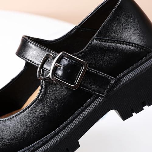 XMM Mary Jane Shoes Black Platform Chunky Mary Janes for Women Ladies Comfort Leather Round Toe Non-Slip Ankle Strap Dressy Casual Cute Girls Kawaii Lolita School Trendy Work Shoes US 9 thumbnail 6