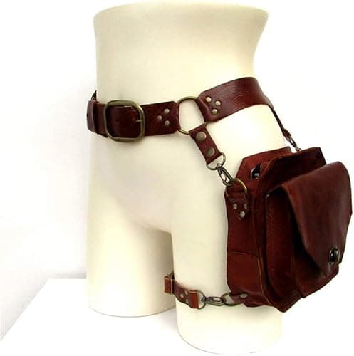 Renaissance Medieval Belt Satchel Pouch Bag Fanny Pack Gothic PU Leather Crossbody Messenger Bags Thigh Leg Hip Holster Purse Hiking Sport Chain Bags for Women Men (Brown) - Image 1