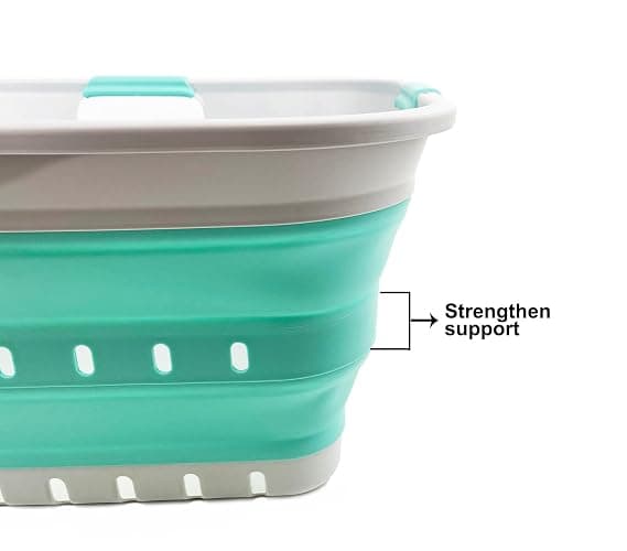 SAMMART 42L (11 gallon) Collapsible Plastic Laundry Basket - Foldable Pop Up Storage Container/Organizer - Portable Washing Tub - Space Saving Hamper/Basket (Grey/Pine) thumbnail 5