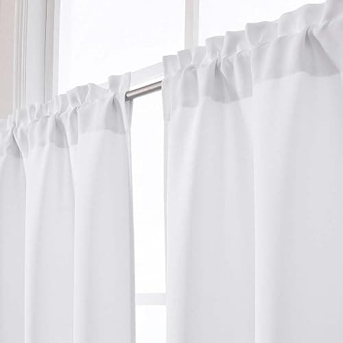 Simplebrand Pure White Cafe Curtains Tier 36 Inch Length 2 Panels Set, Half Window Light Filtering Curtains for Kitchen, Rod Pocket Tier Thermal Insulated Window Treatment Short Curtain, 30" Wx36 L thumbnail 6