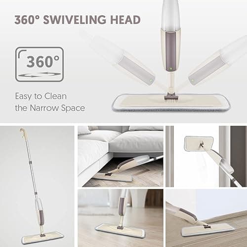 HOMTOYOU Spray Mops for Floor Cleaning: Wet Floor Mop with 3 Washable Microfiber Pads for Hardwood Laminate Wood Vinyl Ceramic Tiles Home Kitchen - 4 piece set - Spray Mop With 3 Mop Pads thumbnail 5