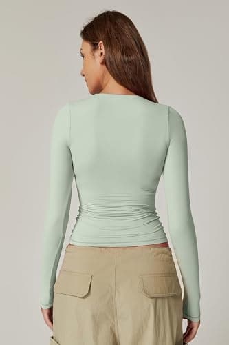 QINSEN Women's Sexy Square Neck Shirt Long Sleeve Double Lined Tees Fitted Going Out Tops thumbnail 3