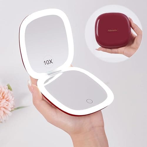 Mocado Compact Mirror with Light-4 Inches Compact 1x/10x Magnifying Mirror | Double Sides Lighted, 3 Colors Lighting, 0-100% Brightness, Diammable Touch, 1200mAh Rechargeable, For Pocket, Purse - Image 1