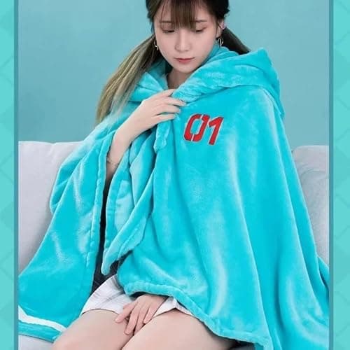 Anime Hatsune Miku Hooded Blanket Soft Vocaloid Cosplay Kawaii Shawl 63" x 39" thumbnail 2