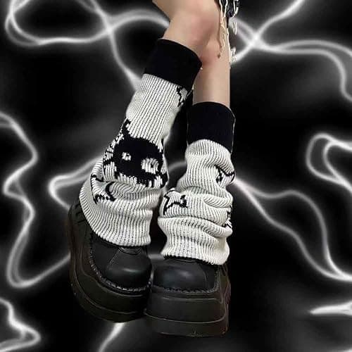 BXCNCKD Gothic Skull Print Two Side Wear Knitted Leg Warmers Socks Y2k Star Punk Girls Japanese Kawaii Streetwear Leg Cover thumbnail 6