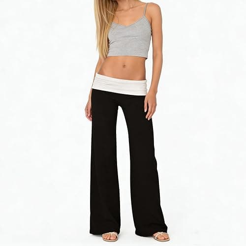 FOMOYUU Lounge Yoga Pants for Women Fold Over Low Waist Wide Leg Sweatpants Flare Leggings Bell Bottoms Y2K Foldover Pants thumbnail 2