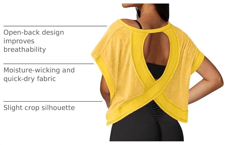 UNIANKIYA Open Back Workout Tops for Women Loose Fit Athletic Crop Tee Short Sleeve Gym Running Yoga Shirt thumbnail 4