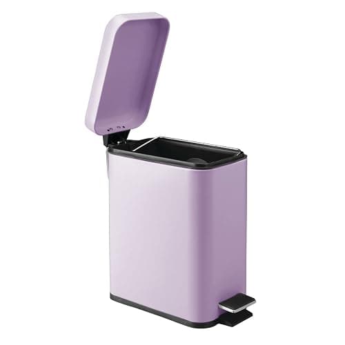 mDesign Small Modern 1.3 Gallon Rectangle Metal Lidded Step Trash Can, Compact Garbage Bin with Removable Liner Bucket and Handle for Bathroom, Kitchen, Craft Room, Office, Garage - Wisteria Purple thumbnail 6