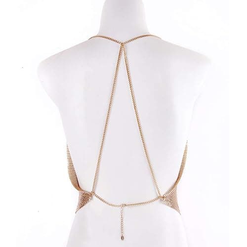 Gold Sexy Tops for Women Sparkly Deep V Neck Crop Tank Tops Cami Body Chain Top thumbnail 4