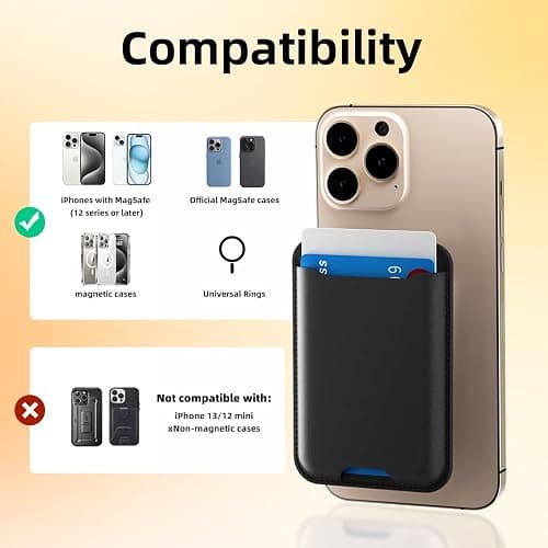 TWZKG for MagSafe Wallet, 3 Card Holder, Magnetic Phone Wallet for iPhone 17/16/15/14/13/12 Series,RFID Blocking Vegan Leather,Black thumbnail 7