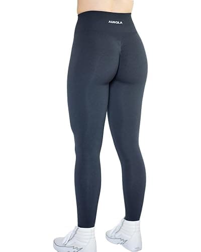 AUROLA Workout Leggings for Women Seamless Scrunch Tights Tummy Control Gym Fitness Girl Sport Active Yoga Pants - Intensify - Medium - Black Marl thumbnail 4