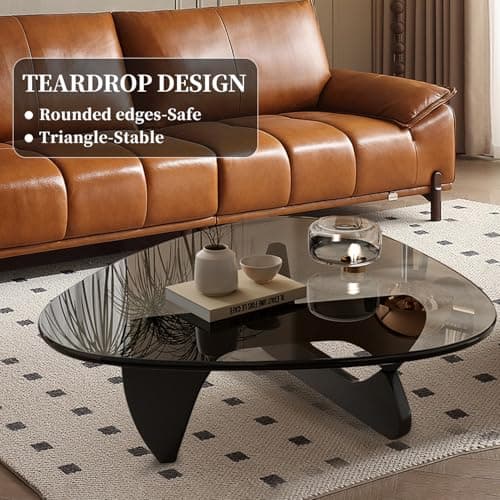 Modern Glass Coffee Table, Mid Century Coffee Table, Small Coffee Table for Living Room,Suitable for Bedroom Living Room Reception Office Tables (Black/Grey, Small) thumbnail 5