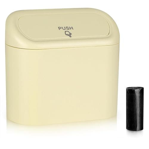 Accmor Car Trash Can, Portable Vehicle Trash Bin with Lid, Car Dustbin Garbage Organizer Holder with One Roll Trash Bag, Leakproof Hanging Mini Cars Storage Bag Container for Auto, SUV, Office (Beige) - Image 1