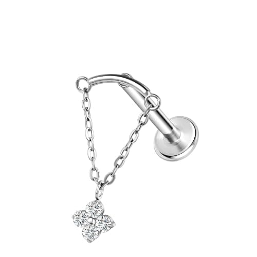 ZS ASTM F136 Titanium 16G 8mm Piercing Jewelry for Lip, Labret, Conch, Tragus, Helix, Earlobe - Hypoallergenic Internally Threaded Flat Back Cartilage Stud Earring - #6 Pendant-Flower - Image 1