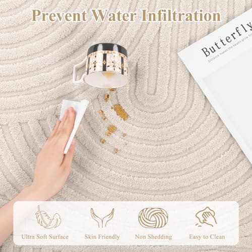 Pauwer 5x7 Washable Area Rugs for Living Room Modern Beige Solid Color Soft Fluffy Rugs for Bedroom Non Slip Boho Accent Indoor Mat Floor Carpet Cover for Kids Room Dining Room Kitchen Office thumbnail 5