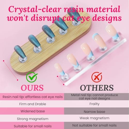 ESUOHYM Wooden Stand for Nails Art Display Practice 2 Set, 1 Heart Shaped Acrylic Magnetic Nail Stand, Fake Nail Holder with 200 Pieces Double-sided Tape, For Home DIY Salon Supplies (Wood, Large) thumbnail 3