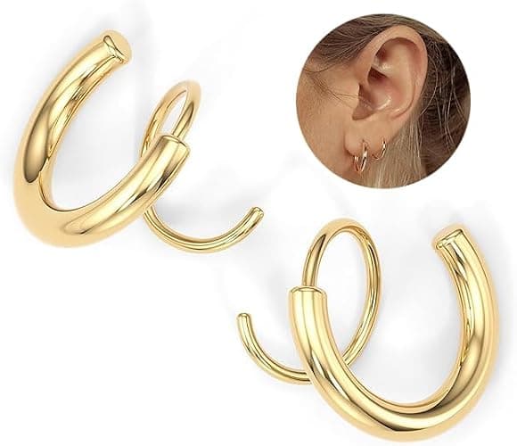 Spiral Hoop Twist Double Earrings - 14K Helix Spiral Earrings, Double Piercing Earrings, Faux Double Hoop Earrings, Tiny Twist Earrings for Women thumbnail 7