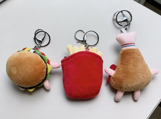 FRCYQI 3 Pieces Cute Food Plush Car Keychains Set, Birthday Gifts | Fried Chicken Burger French Fries Design, Soft Stuffed Doll Bag Charm with Keyring for Friends thumbnail 7