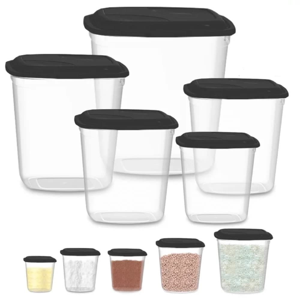 Uninjet Conjunto Básico de 5 Potes para Mantimento com Tampa - 6.6L, 3.5L, 1.9L, 1.9L, 0.9L - Preto - Image 1