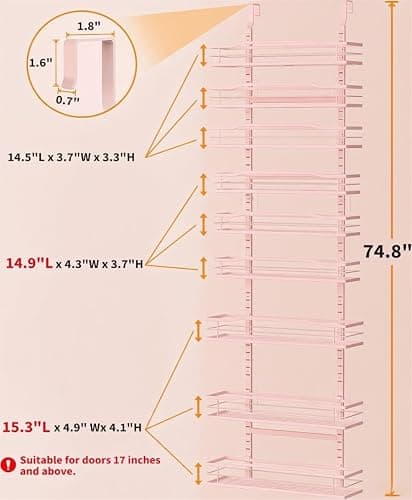 Moforoco Pink 9-Tier Over The Door Pantry Organizer, Pantry Organization and Storage, Black Hanging Basket Wall Spice Rack Seasoning Shelves thumbnail 2